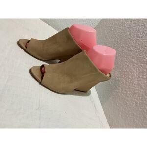 Sam Edelman Mule Wedge Booties Women's 9M Tan Suede Open Toe Slip On Shoes